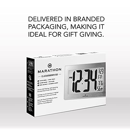 MARATHON Atomic, SelfSetting, SelfAdjusting, Wall Clock w/ Stand & 8