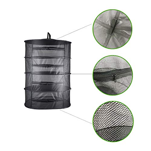 Herb Drying Net w/Zippers Herb Dryer Mesh Tray Drying Rack (D24 xH35.5 4-Tier, Black) - Thumbnail 2