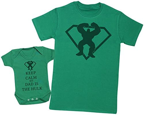 Zarlivia Clothing Keep Calm My Dad is The Hulk - Matching Father Baby Gift Set - Mens T Shirt & Baby Bodysuit