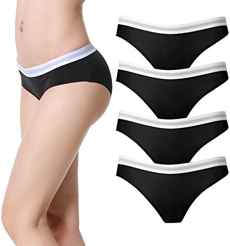 La Volupte 4 Pack Women’s Seamless Underwear Invisible Bikini Sporty Nylon Spandex Panties (4 Pack Black, Medium)