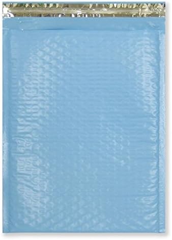 10.5 x 16 Designer Poly Bubble Mailers, Shipping Padded Envelopes, 10.5x15, Pink, Purple, Teal, Black, Orange, Blue, Yellow, Self Sealing With Custom Kissy Stickers (Pastel Blue, 10)