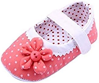 JACKY Baby Shoes,Girls Flower Soft Sole Toddler PU Leather Crib Shoes (S(0-6 Months), Dark Pink)