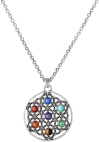 Sacred Geometry 7 Chakra Healing Crystals Necklace, Reiki Stones Pendant Jewelry