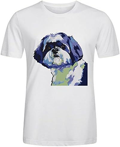 Shih Tzu Pop Art Pet Portrait Men's Round Neck T Shirts White
