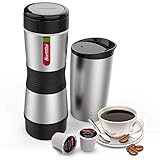 Portable Coffee Maker Barsetto Americano Coffee Machine for K-cup and Ground coffee Stainless Steel Coffeemaker with Double Wall Insulate Mug for Travel Picnic Hiking and Camping