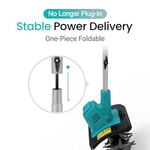 Cordless Brushless Garden Tiller Cultivator Compatible with Makita 18v Battery (Tool Only), 10’’ Wide 7’’ Deep Electric Soil Rototiller, 48-Tine Mini Rotary Aerator for Garden Beds & Soil Preparation