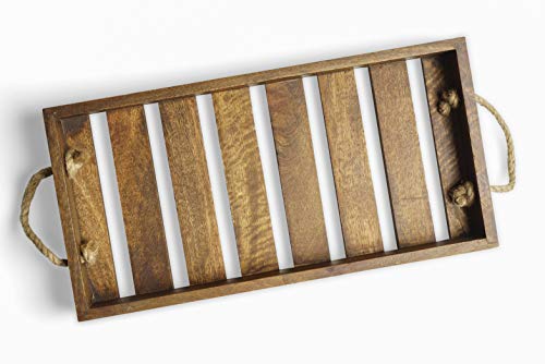 GoCraft Mango Wood Tray with Rope Handles | Serveware Kitchen Accessories Breakfast Tray, Size - 15.5" X 8" [CC0212-CG] - Thumbnail 2