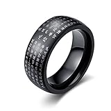JAJAFOOK Men's Titanium Stainless Steel 8mm Black Wisdom Heart Sutra Rings Folk-custom Buddhism Matte texture Rings 7-11