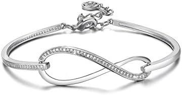 SPILOVE CZ Crystal 18k White Gold Plated Infinity Bangle Endless Love Charm Adjustable Bracelets