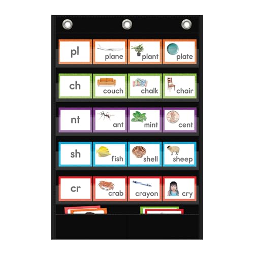 ANCOMEDO 5+1 Pockets Standard Pocket Chart, Clear 5 Pockets Words Chart with Extra Storage Pocket for School Home Office Use,Standard Size:25.2” x 17” Letter Cards, Word Wall and Sentence Strips.