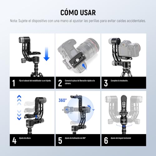 NEEWER GM102 Cabezal Gimbal para Trípode Monópode Teleobjetivos, 360° Cabezal Trípode Cámara Panorámica, Ajuste 3 Ejes, Aleación Aluminio CNC Resistente, Liberación Rápida Tipo Arca, Carga Máx 15 kg