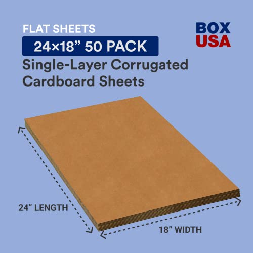 BOX USA Large Cardboard Sheets 24"L x 18"W, 50Pack Corrugated Thin
