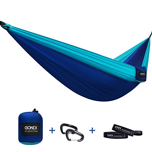 Gonex Portable Outdoor Camping Hammock, Nylon Parachute Single Hammock for Travel Camp with Hammock Straps, Ultralight (Dark blue+Light blue)