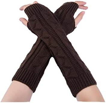 Women Knitted Fingerless Winter Gloves Mittens Soft Arm Warmers Cashmere Thumb Hole Long Gloves (Coffee)