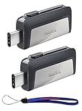 SanDisk Ultra 32GB (Two Pack) Dual Drive USB Type-C (SDDDC2-032G-G46) with Everything But Stromboli (TM) Lanyard