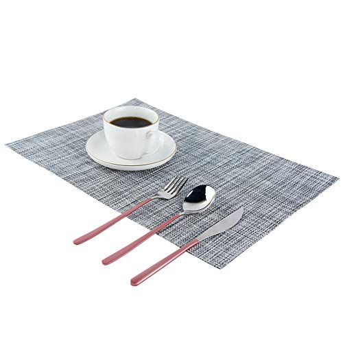 Vivi&Stitch Wipeable Placemats, 6 Pack Table Placemats, Easy to Clean Heat-Resistant Stain Resistant Anti-Skid Woven Vinyl PVC Table Mats for Kitchen Dining Table (Grey)