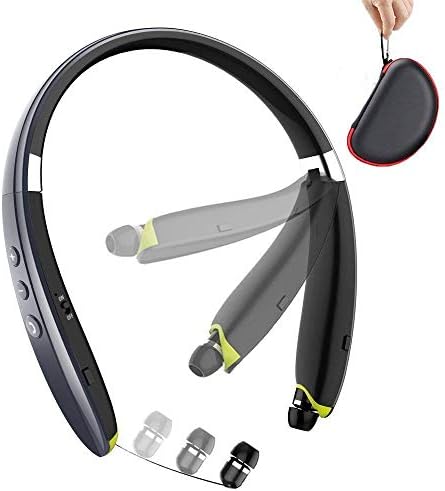 Foldable Bluetooth Headset,Wireless Bluetooth Headphones with Retractable Earbuds,Bluetooth Sweat proof Sport Headphones with Carry Case Built in Mic (gray+yellow)