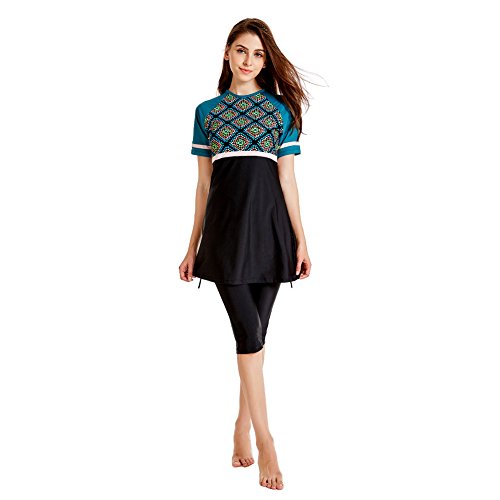 Mnyycxen Modest 2 Pieces Swimwear Women Semi Muslim Shorts Swimsuit Rash Guard Surfing Suit - Thumbnail 2
