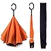 EEZ-Y Reverse Umbrella - Large, Inverted Umbrellas for Rain w/C-Shaped Non-Rust Handle for Men & Women, Windproof & Water Resistant - Orange