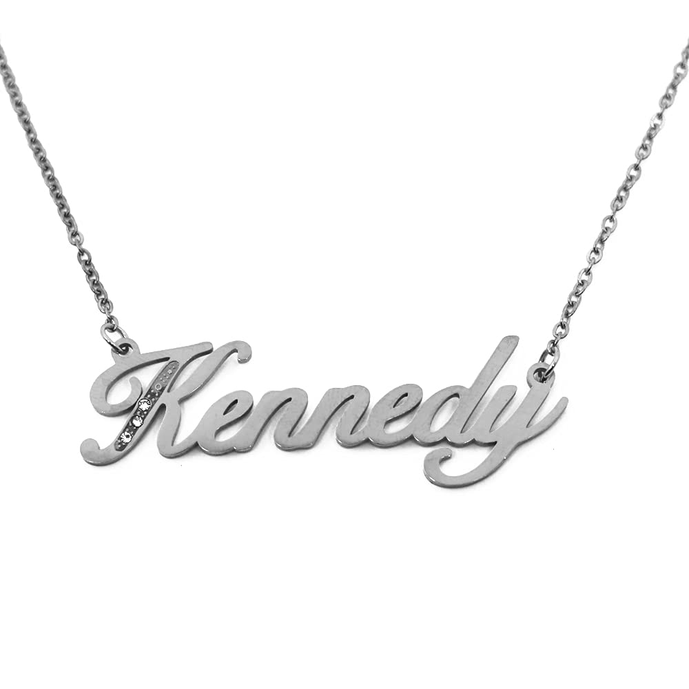 Kigu Name Necklace Kennedy - Silver Tone - Custom Name Necklace - Personalised Jewellery for Ladies- Customised Jewellery for Girls- Custom Pendant Kennedy