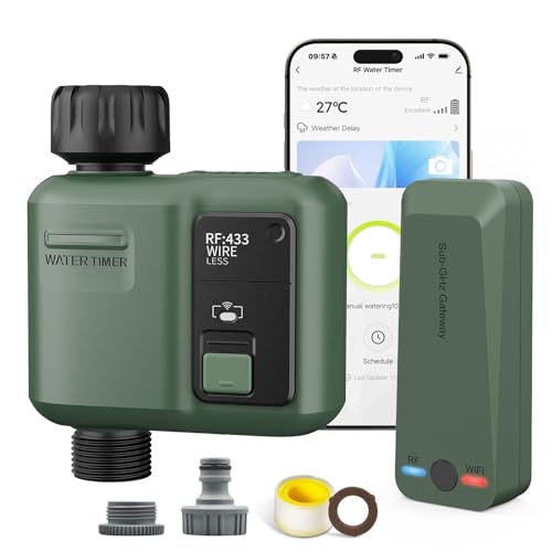 Shirvee RF433 Smart Irrigation Computer and WiFI Automatic Irrigation Programmer Batteries with 1 Outlet for Garden Greenhouse