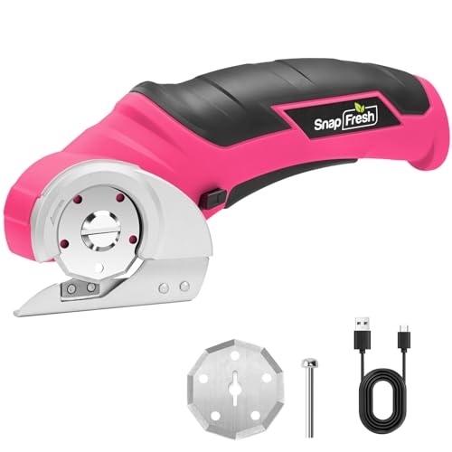 SnapFresh Kartonschneider Elektrischer Schere 4V Kabellose Rollschneider Akku-Universalschneider Rotationsschneider - 2 Klinges - für Papier, Pappe, T