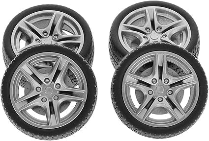 4Pcs Black Tires,48mm Simulation Rubber Wheel Tire Wheel Toy Model DIY RC Spare Parts Easy Installation Small in Size,Remote and App Controlled Vehicles and Parts,Sets