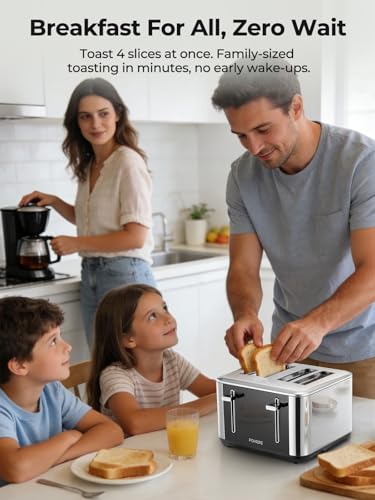 Toaster 4 Slices, 1600 W Intelligent Stainless Steel Toaster, 6 Colour Settings, Full Touchscreen Operation, Extra Wide 1.57 Inch Slot, with Digital Timer, Crumb Drawer, Silver