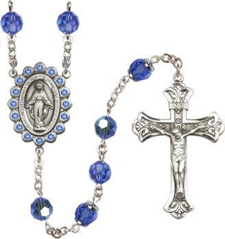 September Sapphire Birthstone Swarovski AB Crystals Sterling Silver Catholic Prayer Rosary