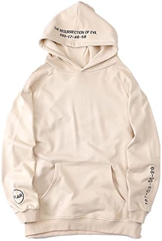 Men Embroidery Letters Hoodies Side Split Pullover Hooded Sweatshirts Hip Hop Streetwear