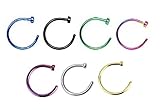(7pcs) Color Assorted IP Plated Nose Ring Piercing Hoop 20 Gauge 5/16