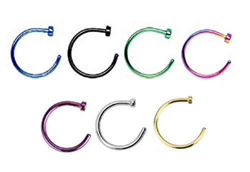 (7pcs) Color Assorted IP Plated Nose Ring Piercing Hoop 20 Gauge 5/16"