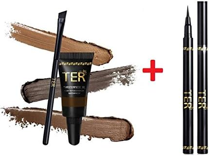 TER Masterpiece 3D Eyebrow Tattoo Waterproof, Medium Brown + TER I'm Matte Waterproof Pen Liquid Eyeliner, Black