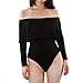 May&Maya Women's Off Shoulder with Ruffle Overlay Bodysuit (XXL, Black2)