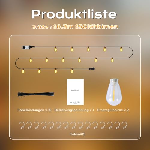 GlobaLink Guinguette String Lights Outdoor and Indoor, 31M 30+2 Energy Saving LED Bulbs Waterproof IP65 String Lights Outdoor Decoration for Summer Garden Patio Party Patio 8 Modes