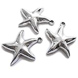 Heather's cf 30 Pieces Silver Tone Big Starfish Beads DIY Charms Pendants 25X20mm