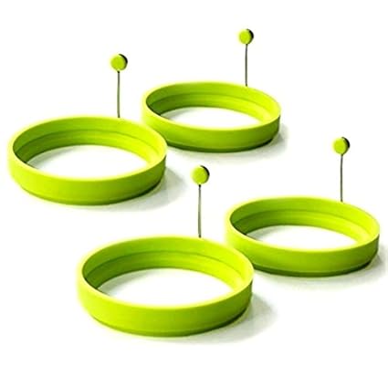 Cisixin 4 Stück Silikon Eierring Rund Form Spiegeleiform für Bratpfanne Eierformer Pfannkuchen (Grün)