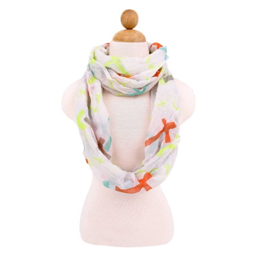 Premium Cross Design Infinity Loop Fashion Scarf, Multi White