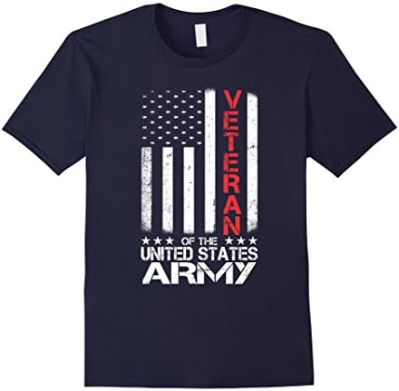 Mens US American Flag T-shirt for U.S. Army Veterans Red Line XL Navy
