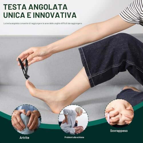 tagliaunghie a testa angolata, taglia unghie per piedi con apertura a ganascia larga, tronchesino unghie piedi per mani, tagliaunghie unghie spesse portatile ultra affilato (Nero)