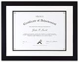 Golden State Art, Document/Photo Wood Frame for Document & Certificates, Real Glass (11x14 Frame for 8.5x11, Black with White Over Black Double Mat)