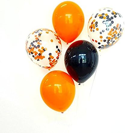 FONBALLOON PARTY 12" Halloween Orange and Black Confetti Balloon Pack for Halloween Decor(Pack of 15)