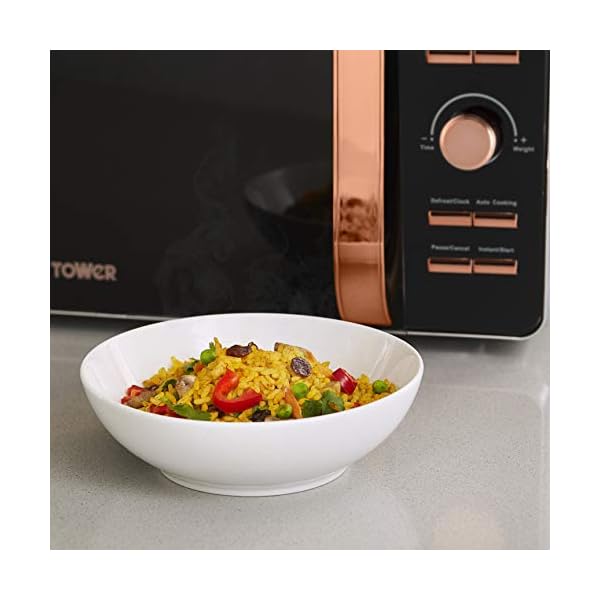 Tower T24021WMRG Digital Microwave with 60-Minute Timer and 8 Autocook Settings, 20L, 800W White Marble and Rose Gold