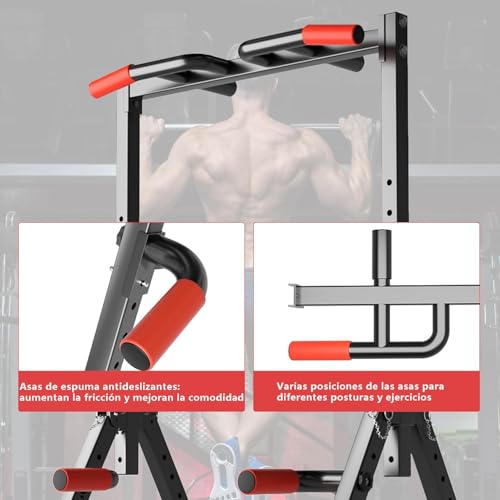Rabbitstorm Barra de Dominadas Plegable de Torre Eléctrica, Barras Paralelas Calistenia Adjustable, Estación de Barra de Inmersión de Gimnasio en Casa, Estructura Triangular, Capacidad de Peso: 440LBS