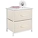 mDesign End Table/Night Stand Storage Tower - Sturdy Steel Frame, Wood Top, Easy Pull Fabric Bins - Organizer Unit for Bedroom, Hallway, Entryway, Closets - Textured Print, 2 Drawers - Cream/White