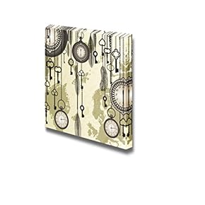 Canvas Prints Wall Art - Antique/Vintage Style Grungy Map and Clocks | Modern Wall Decor/Home Art Gallery Wraps Giclee Print & Wood Framed. Ready to Hang - 12" x 12"