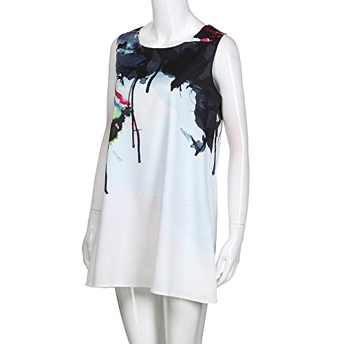 Dressin Womens Dress Summer O-Neck Boho Sleeveless Floral Printed Beach Mini Dress Casual T-Shirt Tank Tops Short Dress