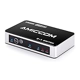 AMICCOM HDMI Switch, Premium 3 Port High Speed HDMI Switcher Box with IR Wireless Remote & AC Power Adapter - Supports 1080P and 3D Videos & DTS Audio Codecs (3 port)