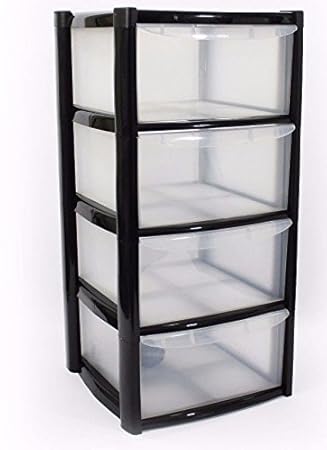 Plastic Storage Drawers Large 4 Drawers Black Amazon Co Uk