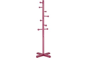 Azaeahom Cross Coat Rack Freestanding Clothing Hanger Home Racks, Wooden Coat Tree Stand with 8 Hooks 2 Adjustable Height, Easy Assembly in Entryway, Room for Hat, Umbrella etc (Dark Rose)